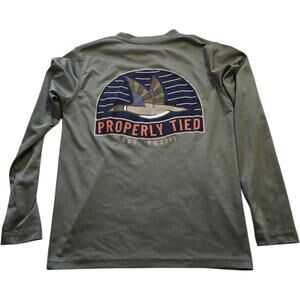 Properly Tied Performance Long Sleeve Shirt Youth 7 Olive Green Mallard Duck
